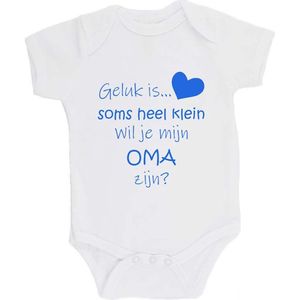 100% katoenen Romper Zwangerschap Aankondiging 2.0 ""Geluk is soms heel klein wil je mijn OMA zijn?"" Unisex Katoen Wit/blauw Maat 62/68