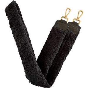 Zwarte Wollen Tassen Hengsel - Teddy Bagstrap - Losse zwarte wollen met leren hengsels - Losse Tas Banden - Zwart