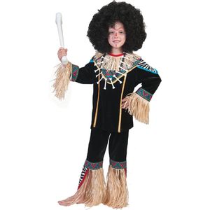 Funny Fashion - Jungle & Afrika Kostuum - Inboorling Jongen Smurfafa Kind Kostuum - Bruin, Zwart - Maat 140 - Carnavalskleding - Verkleedkleding