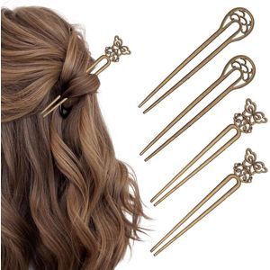 Allecto plus - Set van 4 metalen U-vormige haarspelden voor lang en dik haar, vintage stijl.