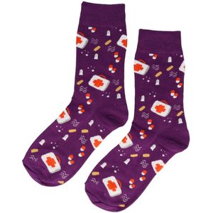 Sokken Katoen – Ziekenhuis Medische Print – Paars Wit Rood – Maat 36-43