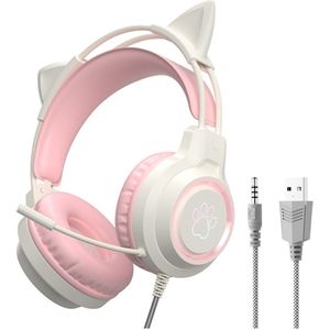 KINSI Gaming Headset met Kattenoren - Ruisonderdrukkende Microfoon 360°, RGB Verlichting & Comfortabele Oorkussens