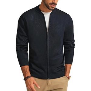 Heren Gebreid Vest met 2-Weg Ritssluiting en Opstaande Kraag, Donkerblauw, M