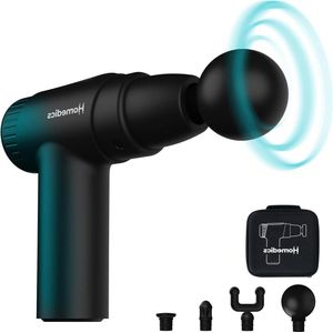 Mini-massagepistool - 4 accessoires - 6 intensiteiten - ontspannende trillingen - hoge slagkracht - USB-C-aansluiting - 1 uur batterijduur - reisetui massage matras