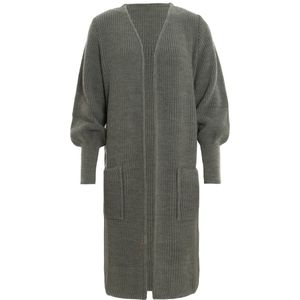 Knit Factory - Patty - Lang Gebreid Vest - Donkergroen - Dames Cardigan