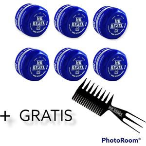 Haar Mannan Wax - Haar Wax - Haar Kamen - Haar Styling Kamen - Haar Gel - Hair Wax - MR>REBEL Hair Styling Wax 03 Blue { 6 Stuks  + Een Styling Kam Gratis } 900ML