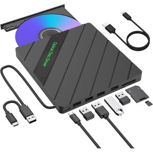 8-in-1 Externe CD/DVD Drive met USB 3.0 en Extra USB-poorten