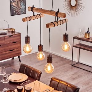 Belanian.nl -  Modern, vintage hanglamp zwart, licht hout, 4 lichts,Scandinavisch Boho-stijl  E27 fitting , Industrieel Hanglamp voor Eetkamer, keuken, slaapkamer, woonkamer