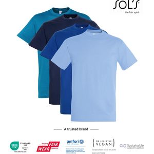 4 Pack SOLS Heren T-Shirt 100% katoen Ronde hals Sky blue, Kobalt blauw, Denim, Aqua Maat S