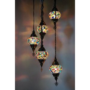 Turkse Lamp Hanglamp Mozaïek Marokkaanse Oosters Handgemaakt Kroonluchter Multicolour mix 5 bollen