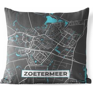 Buitenkussen Weerbestendig - Plattegrond - Zoetermeer - Grijs - Blauw - 50x50 cm - Stadskaart