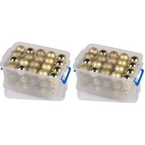 2x Bewaarboxen/opbergboxen met 70 gouden kunststof kerstballen - Kerstboomversiering gold