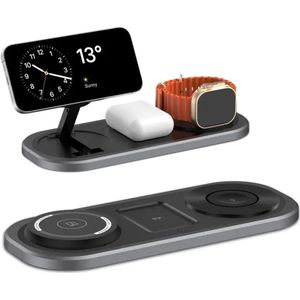 Charging station - 3-in-1 Draadloze Oplader – Opvouwbaar Oplaadstation voor iPhone 17/16/15/14/13/12, Apple Watch en AirPods – Snelladen via USB – Compatibel met Apple Watch 10/9/8/7/SE/Ultra