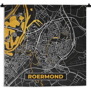 Wandkleed - Wanddoek - Plattegrond - Roermond - Goud - Zwart - 60x60 cm - Wandtapijt - Stadskaart