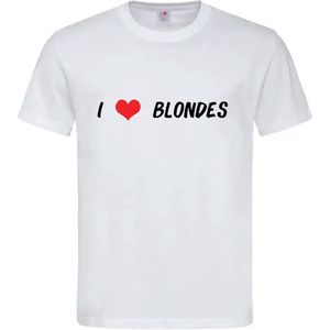 T-shirt Unisex Volwassenen Grappig Tekst ""I <3 blondes"" Op Voorkant | korte mouw | Wit/zwart/rood | maat XXL
