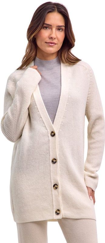 FALKE Selection Ribbed Long zacht warm wol functioneel materiaal cardigan dames wit - maat XS