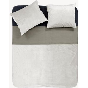Y-NOT - Dekbedovertrek met kussenslopen - Fluweel/Velvet Two Tone Wit/Taupe - Lits jumeaux - 240x200/220 cm
