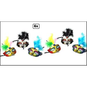 6x Venetiaans masker Valentino assortie - Oog masker - Thema feest festival carnaval oogmasker fun