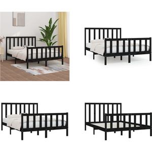 vidaXL Bedframe massief hout zwart 120x200 cm - Bedframe - Bedframes - Tweepersoonsbed - Bed
