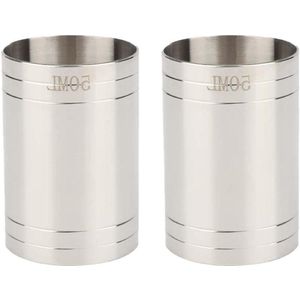 Maatregelen RVS Jigger Spirit Meetbekers voor dranken wijn en whisky - 2 stuks 50ml