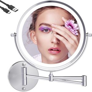 Large Illuminated Makeup Mirror - Chrome Plated - 1x/10x Magnification - Lighted Bathroom Wall Shaving Mirror - 3 Color Lights - Makeup Mirror