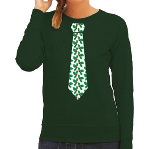 Bellatio Decorations stropdas Kersttrui/kerst sweater mistletoe - groen - dames XS