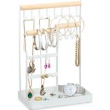Sieradenrekje - Wit - Beukenhout en Metaal - 18 Oorbellen en 12 Haken