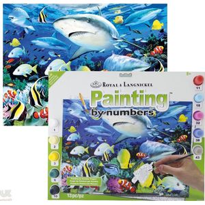 Schilderen op nummer - Paint by numbers - Dieren - Haaien en vissen 28,6x39cm - Schilderen op nummer volwassenen - Paint by numbers volwassenen