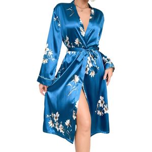 Livano Badjas Dames - Kimono - Kamerjas - Ochtendjas - Pyama - Blauw - M