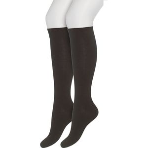 Bonnie Doon Dames Kniekousen Donker Bruin maat 39/42 - 2 paar - Knie Kousen - 2-pack - Multipack - Uitstekend draagcomfort - Cotton Knee High - Zakt niet af - Effen - OEKO-TEX - Donkerbruin - Dark Brown - OL834302.106