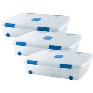 PlasticForte - Opslagbox - Transparant - 3x Stuks - 41L - Met Deksel - Opbergbak Met Wielen