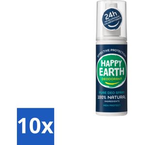 Happy Earth – Deodorant Spray – 100% Natuurlijk Men Protect – 100 ml - Bulkverpakking - 10 stuks