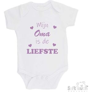 100% katoenen Romper ""Mijn Oma is de liefste"" Meisjes Katoen Wit/lila Maat 56/62
