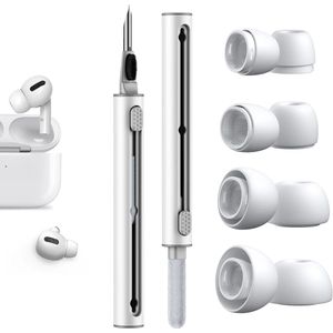 Namajunas - 4 Paar Vervangende Oordopjes Tips Geschikt voor AirPods Pro Gen 1 & 2 - Siliconen Oordopjes - AirPods Pro vervangende oortips - Met Ruisonderdrukkingsgat - Draagbare Opbergdoos - Oordopjes cleaning pen 3 in 1 - Maat S/M/2*L - Wit