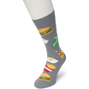 Bonnie Doon Heren Sokken met Fastfood Print maat 40/46 Grijs - Thema Sokken - Fast Food - Cadeau Sokken - Word je Happy en vrolijk van - Zacht Katoen met Gladde Teennaad - Comfortabel - Perfect Cadeau - Tradewinds - BT992109.379
