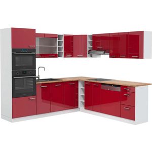 Vicco R-Line Hoekkeuken – 237 x 247 cm , WB Eik Bordeaux hoogglans/wit , WB Eik