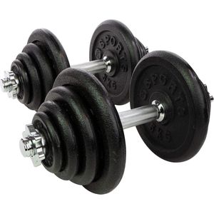 RS Sports Dumbellset - Halterset met gewichten - Totaal 40 kg - 2 stangen - zwart