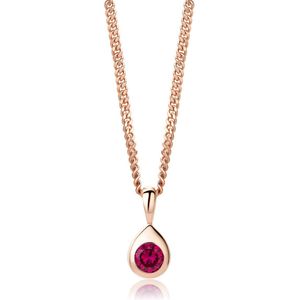 Miore - Rosé Ketting met Rode Robijn - 45 cm - Verguld Gold Filled - Kleur Roosgoud - allergeenvrije Halsketting - Handgemaakte Sieraden