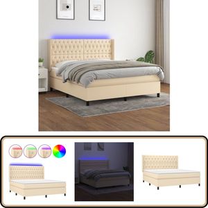 vidaXL Boxspring - LED - Crème - 160x200 cm Boxspring Bed - Led Bed - Creme Bed - Pocketed Spring Mattress - Boxspring Frame