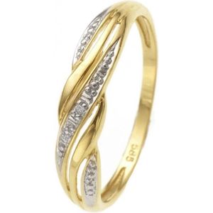 Dames bicolor ring met diamant (0,01ct) - Ring - Cadeau - 14 Karaat Goud - Goudkleurig