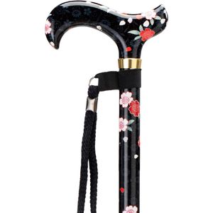 MultiMotion Premium - Wandelstok - Zwart met Bloemen - Hoogte Instelbaar 77-100 cm