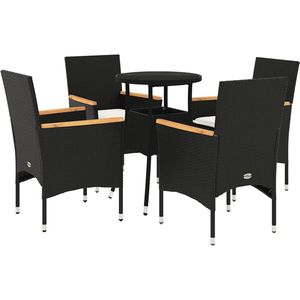 vidaXL 5-delige Tuinset met Kussens - Zwart Tuinmeubels - Tuinset - Eetkamerset - Outdoor Furniture - Patio Set