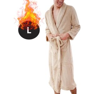 Livano Badjas Heren - Fleece - Katoen - Badstof - Sauna - Hamam - Wafel - Bathrobe - Duster - Ochtendjas - Kimono - Khaki L