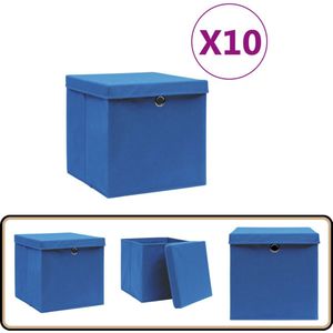 vidaXL Opbergboxen Blauw 28x28x28 cm - Set van 10 Opslagdoos - Opbergbak - Opberger - Kast Organizer - Textiel Opslag
