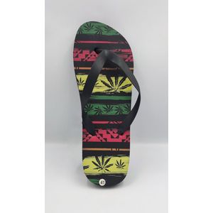 Slipper voor heren / mannen - zwart, rood, geel, groen reggae print - ideale bad / strand teenslipper - maat 40