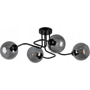 Plafondlamp Industrieel 4-Lamps Smoke Bol Zwart Woonkamer