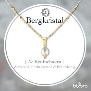 Bixorp Gems Kruin Chakra Dames Ketting met Bergkristal hanger - 18 Karaat Verguld Goud & Roestvrij Staal - 36cm + 8cm verstelbaar