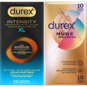 Durex - 20 stuks Condooms - Intensity XL Nieuwste generatie ultradun, gedeelde lichaamswarmte 10st - Nude Huid op Huid gevoel No Latex 10st - Voordeelverpakking