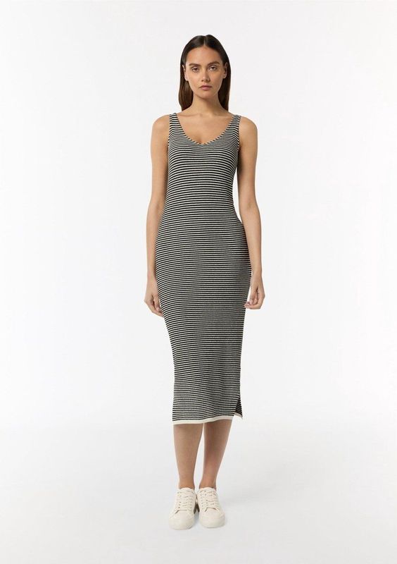 comma casual identity - Midi-jurk - Katoen - Streepmotief - Nauwsluitend Model