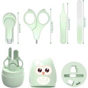 Crrynuo 4-Delig Baby Nagelknipper Set - Schattige Uil Design Veilige Nagelschaar & Nagelvijl - Mintgroen Babyverzorgingscadeau